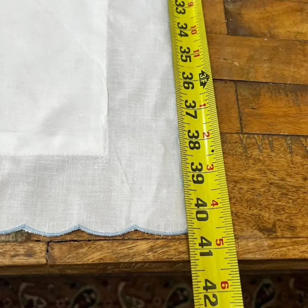 Pillow Sham White Scalloped Edge Embroidered Flowers Cotton Cottage Romant